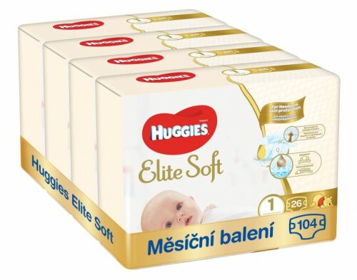 HUGGIES® Elite Soft Pleny jednorázové 1 (3-5 kg) 104 ks - MĚSÍČNÍ ZÁSOBA