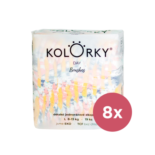 KOLORKY DAY Pleny jednorázové eko, štětec L (8-13 kg) 152 ks - MĚSÍČNÍ ZÁSOBA