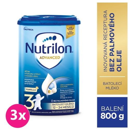 3x NUTRILON 3 Vanilla batolecí mléko 800 g, 12+