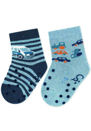 STERNTALER Ponožky protiskluzové Policie ABS 2ks v balení blue melange chlapec vel.17/18 cm- 9-12 m