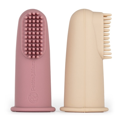 PETITE&MARS Sada silikonových zubních kartáčků na prst TAKE&MATCH Rose&Sand 2 ks 0m+