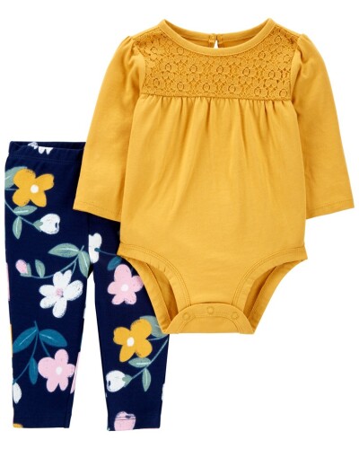 CARTER'S Set 2dílný legíny, body dl. rukáv Yellow Flowers dívka 3m