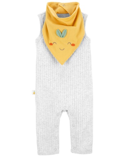 CARTER'S Set 2dílný overal bez rukávů, bryndáček Grey neutrál LBB 9m, vel. 74