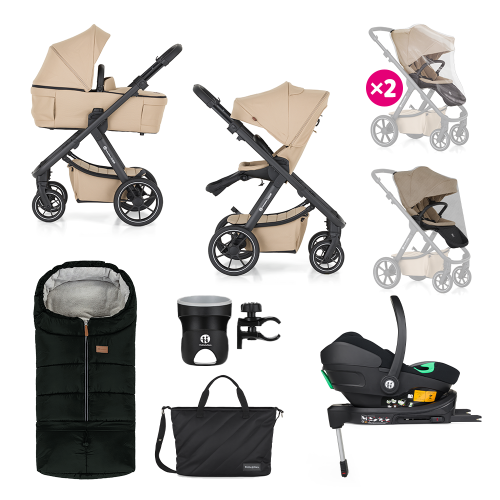 PETITE&MARS Kočárek kombinovaný ICON 2v1 Mocha Beige XXL RWS + Core Pro i-Size Black Grey + Báze