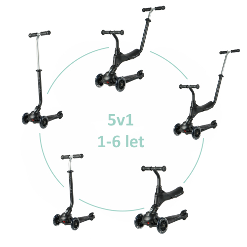 QPLAY Kolobežka Sema Pro Black, 5 v 1, věk 1-6 let