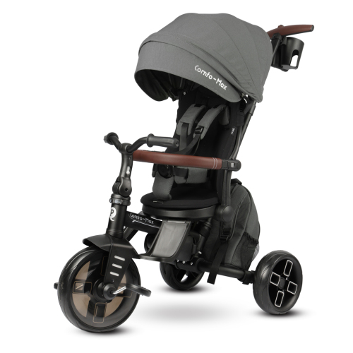 QPLAY Tříkolka Comfo Max Grey, 8 v 1, věk 10-72 měsíců