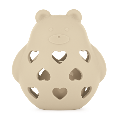 PETITE&MARS Hračka silikonová s chrastítkem Bear Basil Desert Sand 0m+
