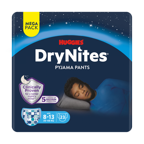 HUGGIES® Kalhotky plenkové jednorázové DryNites MEGA 30-34 kg Boy, 23 ks, L