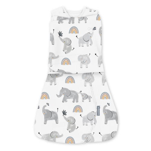 INGENUITY Zavinovačka bavlněná ulitka konvertibilní s volným rukávem TOG 1 SwaddleMe™ Happy Elephant