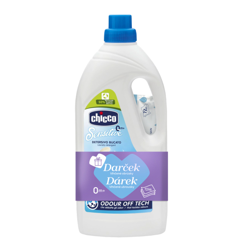 CHICCO Prostředek prací dětský Sensitive 1,5 l (27 praní) + vlhčené ubrousky 72 ks zdarma
