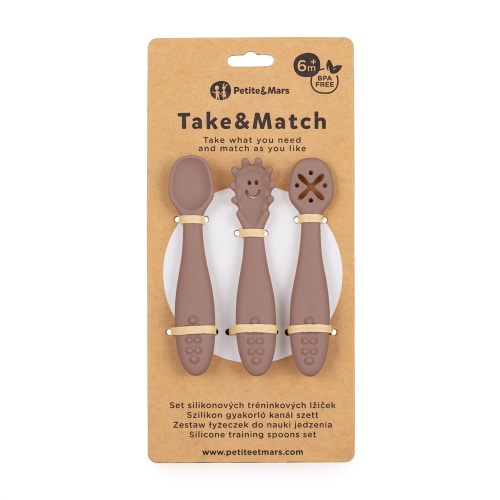 PETITE&MARS Set 3 ks silikonových tréninkových lžiček Take&Match Velvet Latte 6m+