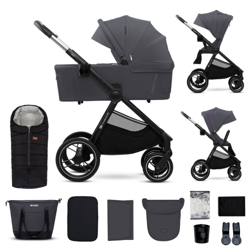 KINDERKRAFT Kočárek kombinovaný Nea 2 2v1 Dark Grey + Fusak3v1 Jibot Horizontal Ink Black