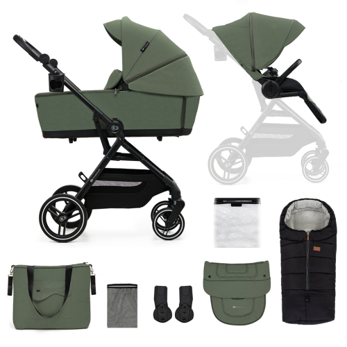KINDERKRAFT SELECT Kočárek kombinovaný Yoxi 2v1 Mystic Green + Fusak3v1 Jibot Horizontal Ink Black