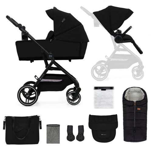 KINDERKRAFT SELECT Kočárek kombinovaný Yoxi 2v1 Pure Black + Fusak3v1 Jibot Horizontal Ink Black