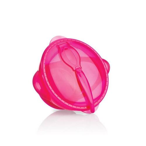 NUBY Miska s přísavkou víčkem a lžičkou 6 m+ růžová