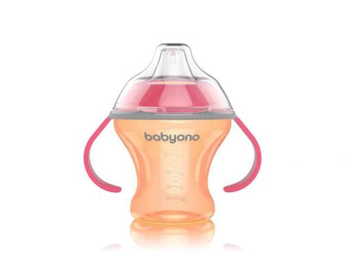 BABYONO Hrnek netekoucí s měkkým náustkem Natural Nursing 180 ml oranžová