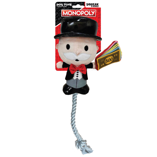 HASBRO Hračka pro psy Monopoly Mr. Money plyšová s lanem na protahování 20 cm