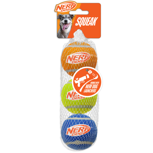 NERF DOG Hračka pro psy 3 ks pískacích tenisových míčků 6,5 cm