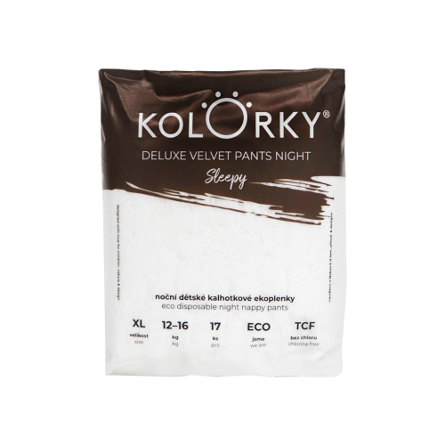 KOLORKY Ekopleny kalhotkové noční jednorázové Deluxe Velvet Pants, Sleepy, XL (12-16 kg) - 17 ks