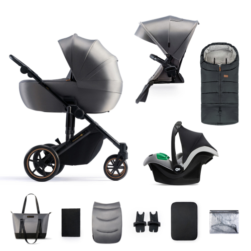 KINDERKRAFT SELECT Kočárek kombinovaný 3v1 Prime 2 Shadow Grey, Premium + Fusak Jibot Charcoal Grey