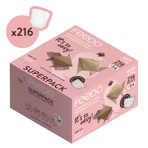 FEEDO Pleny jednorázové MIDI (od 4 do 9 kg), 216 ks, měsíční balení