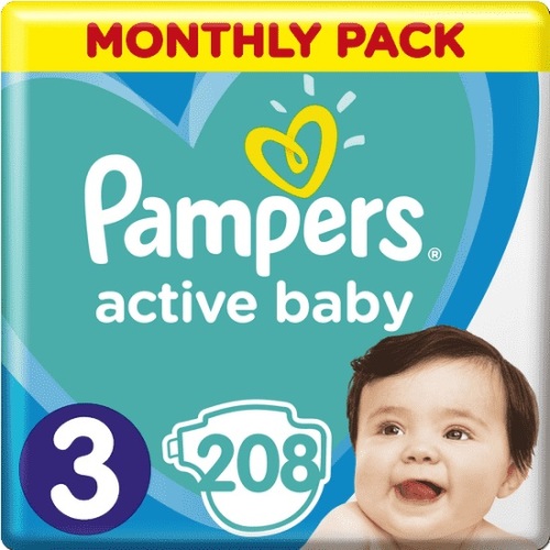 Měsíční zásoba plenek Active Baby 3 MIDI 6-10kg 208ks Pampers