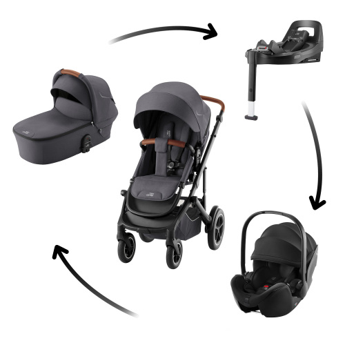 Set kočárek Smile 5Z + hluboká korba + autosedačka Baby-Safe PRO + Vário Base 5Z, Midnight Grey