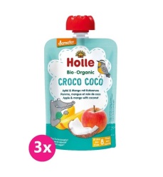 3x HOLLE Croco Coco Bio ovocné pyré jablko, mango, kokos, 100 g (8 m+)