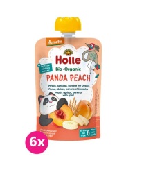 6x HOLLE Panda Peach Bio pyré broskev merunka banán špalda 100 g (8+)
