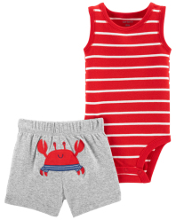 CARTER'S Set 2dílný body tílko, kalhoty kr. Red Stripe Crab chlapec NB, vel. 56