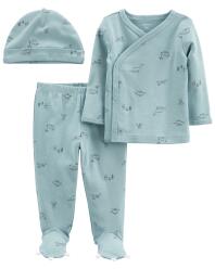 CARTER'S Set 3dílný tričko dl. rukáv, polodupačky, čepice Blue Dino chlapec LBB PRE, vel. 46