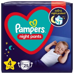 PAMPERS Night Pants Plenkové Kalhotky Velikost 4, 25 ks, 9-15  kg