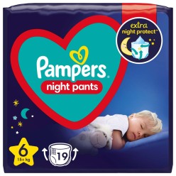 PAMPERS Night Pants Plenkové Kalhotky Velikost 6, 19 ks, 15  kg+
