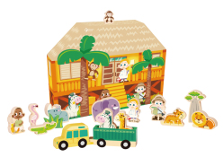 TEDDIES Safari/ZOO figurky dřevo + domeček 16ks 24m+
