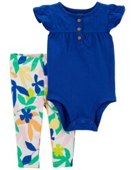 CARTER'S Set 2dílný legíny, body kr. rukáv Cobalt Floral dívka 24m