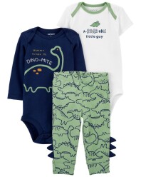 CARTER'S Set 3dílný body dl. rukáv, body kr. rukáv, tepláky Navy Dino chlapec LBB NB/ vel. 56