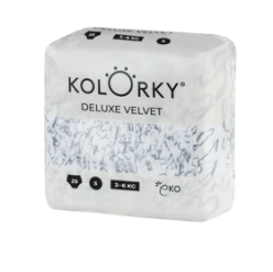 KOLORKY DELUXE VELVET Pleny jednorázové eko se sametovým povrchem S (3-6 kg) 25 ks