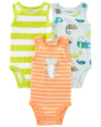 CARTER'S Body bez rukávů Stripes Animals kluk 3ks 18m