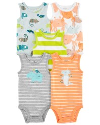 CARTER'S Body bez rukávů Stripes Animals kluk 5ks 12m