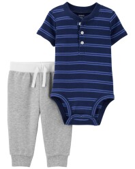 CARTER'S Set 2dílný body kr. rukáv, tepláky Blue Stripes kluk 3m