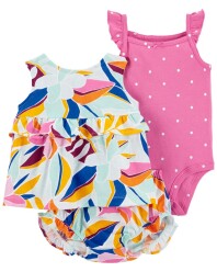 CARTER'S Set 3dílný body na ramínka, tílko, kalhotky Multi Floral holka 18m