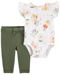 CARTER'S Set 2dílný body kr. rukáv, legíny Ivory Floral holka 3m