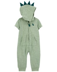 CARTER'S Overal na zip bez nožiček kr. rukáv Green Dino kluk 3m