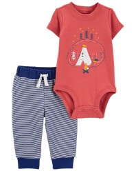 CARTER'S Set 2dílný body kr. rukáv, tepláky Dino Stripes kluk 18m