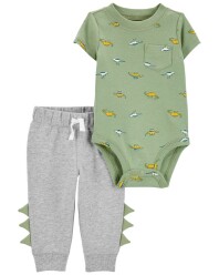 CARTER'S Set 2dílný body kr. rukáv, tepláky Green Dino kluk 9m