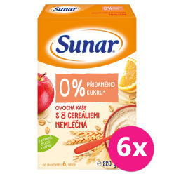 6x SUNAR Nemléčná kaše ovocná s 8 cereáliemi 220 g