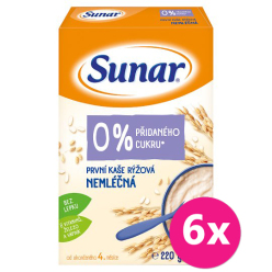 6x SUNAR Nemléčná první kaše rýžová 220 g