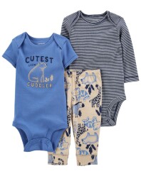 CARTER'S Set 3dílný body kr. rukáv, body dl. rukáv, tepláky Blue Safari kluk LBB 12m