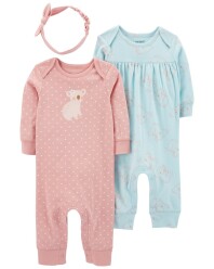 CARTER'S Set 3dílný overal 2ks, čelenka Pink&Mint holka LBB 3m