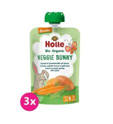 3x HOLLE Veggie Bunny Bio pyré mrkev, batáty a hrášek, 100 g (6 m+)
